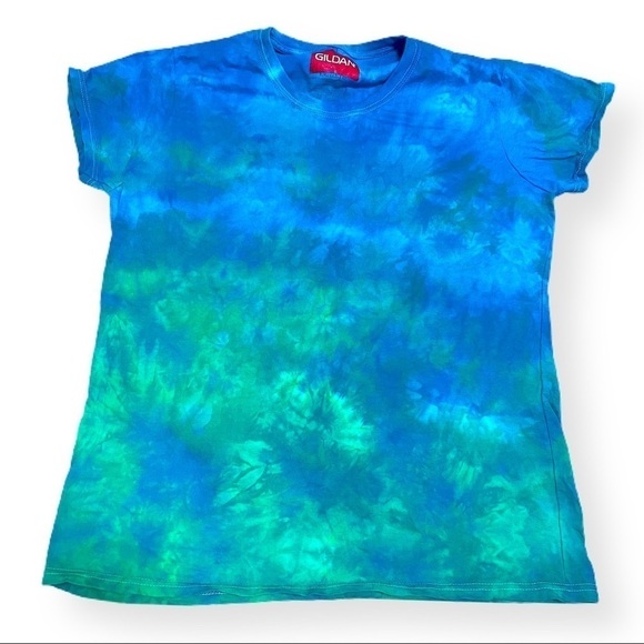 Tie dye tee tshirt ladies fitted Large blue and green underwater galaxy ocean - Picture 1 of 6
